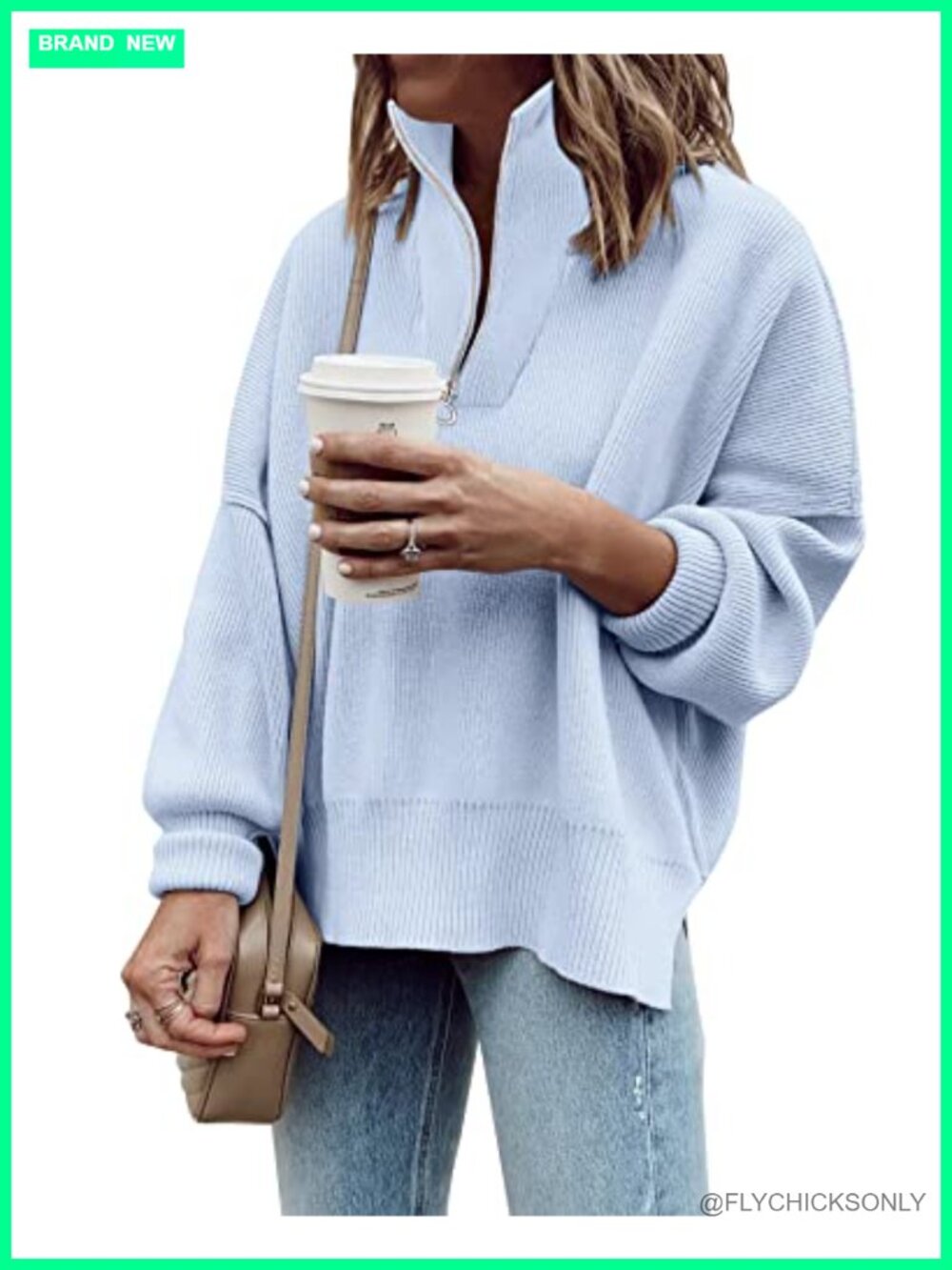 Womens Quarter Zip Pullover Sweater Oversized V-Neck Tunic Sweatshirt